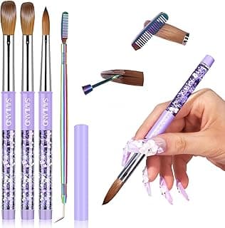 SAVILAND Kolinsky Acrylic Nail Brush Set: Size 6,10,14 Professional Manicure Brushes with Cleaner Tool & Purple Handle for Acrylic Powder,Nail Extensions & 3D Carving - Salon & DIY Nail Art Essentials