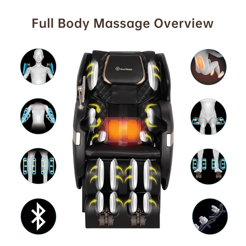 Real Relax 2025 Full Body Massage Chair of Dual-core S Track,Shiatsu Massage Recliner of Zero Gravity with APP and LCD Control,Lower Back and Calf Heating,Bluetooth,Home or Office Use,Black