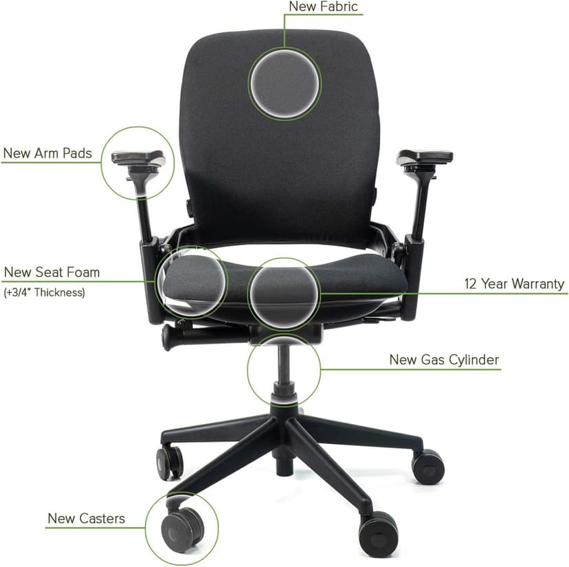 Steelcase Leap V2 Office Chair (Black Fabric) - Remanufactured - 12-Year Warranty (Fully Adjustable, Ergonomic, Furniture for The Workplace and Home Office)