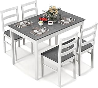 COSTWAY Dining Table Set for 4, Wood Kitchen Table Chairs Set with Rubber Wood Legs, Space-Saving Design, Modern 5-Piece Dinette Set for Small Place, Kitchen, Dining Room, Restaurant (Grey)