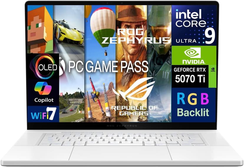 ASUS ROG Zephyrus G16 Laptop 16.0" 240Hz WQXGA Display (Intel Ultra 9-285H, GeForce RTX™ 5070 Ti 12GB, 32GB LPDDR5X, 2x4TB SSD R0 (8TB), RGB KB, Thunderbolt 4, Win 11 Pro) w/DKZ USB Port Expander