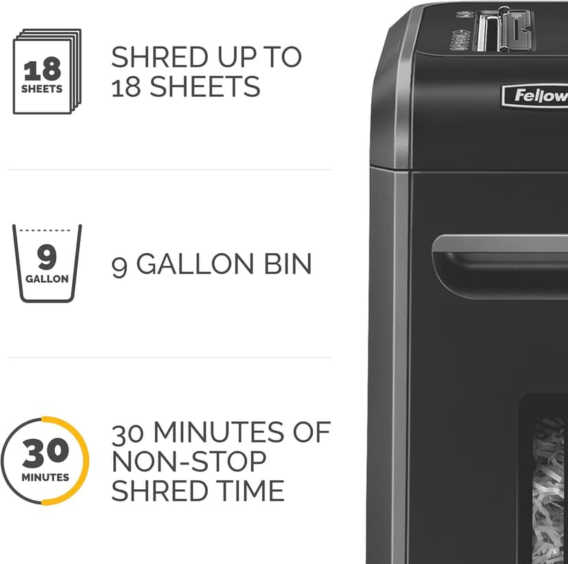 Fellowes Powershred 99Ci 18-Sheet 100% Jam-Proof Heavy Duty Crosscut Paper Shredder Machine for Office and Home, Black/Gray 3229904