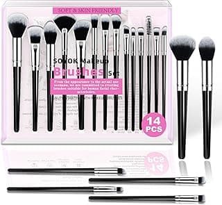 Makeup Brush Set, Premium Synthetic 14 Pcs Makeup Brushes, Travel Makeup Brush Set for Foundation, Concealer, Blush and Eyeshadow Brush(Black)