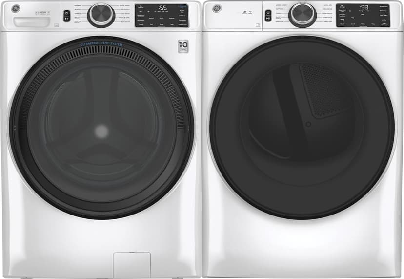 GE GFD55ESSNWW 28" Front Load Electric Dryer with 7.8 cu. ft. Capacity Built-in WiFi HE Sensor Dry and Sanitize Cycle in White