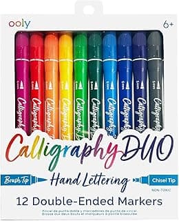 Ooly Calligraphy Duo - 12 Double Ended Calligraphy Pens for Writing & Hand Lettering, Dual Tip Pens Includes 1 Brush & 1 Chisel Tip Pen in Classic Colors, Back to School Supplies