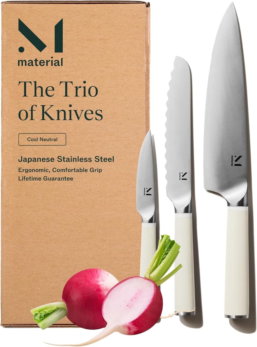 Material, Knife Trio, Carbon Stainless Steel Japanese Chef's Knife for Chopping and Cutting, Razor-Sharp Strong Blade, Cool Neutral, Material Kitchen