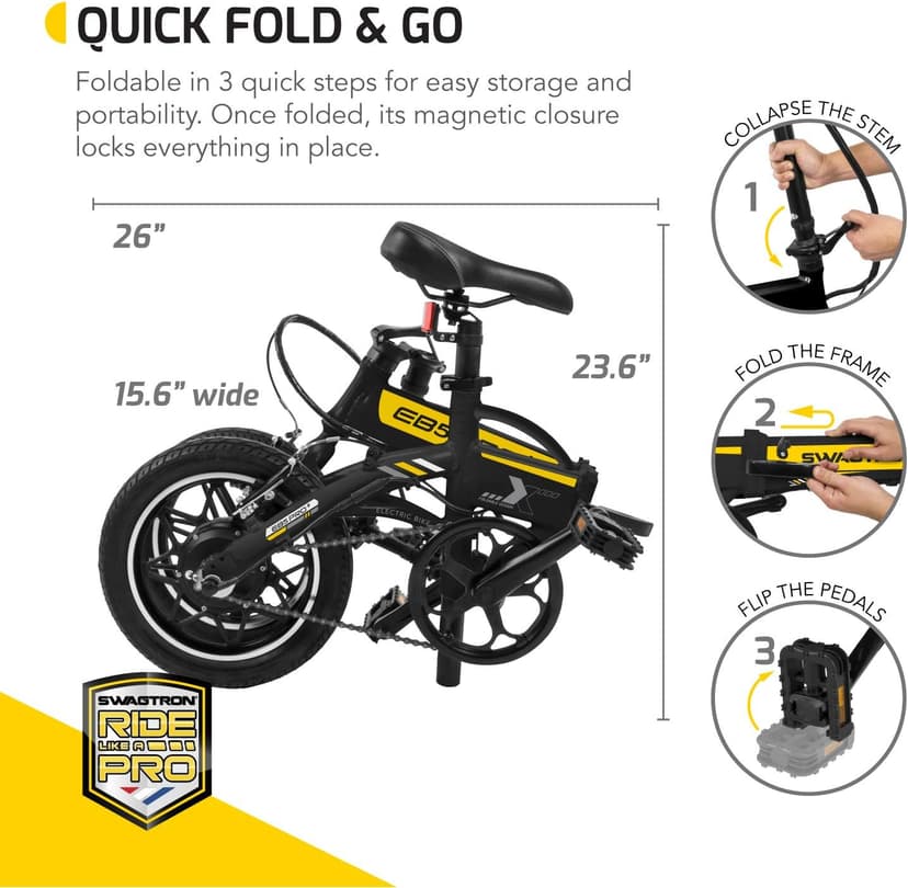 Swagtron Swagcycle EB-5 Plus Folding Electric Bike with Pedals and Removable Battery