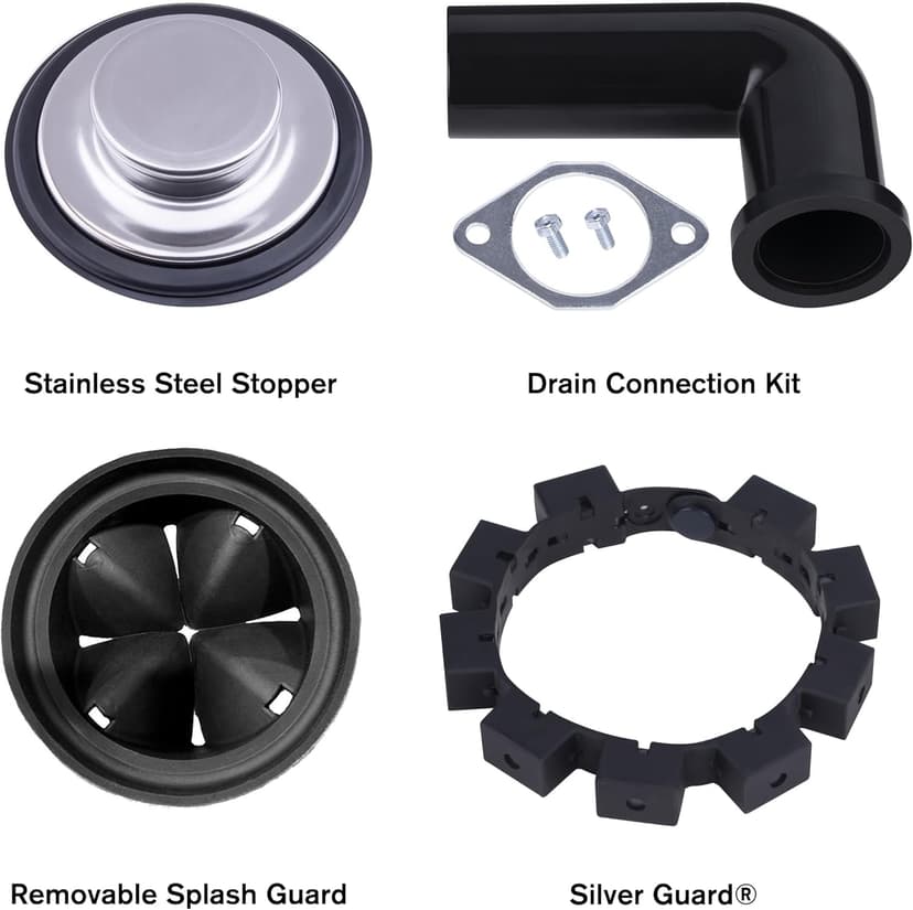 Waste Maid 10-US-WM-658-3B Garbage Disposal Anti-Jam Stainless Steel Food Waste Grinding System, 1-1/4 HP Premium, Black