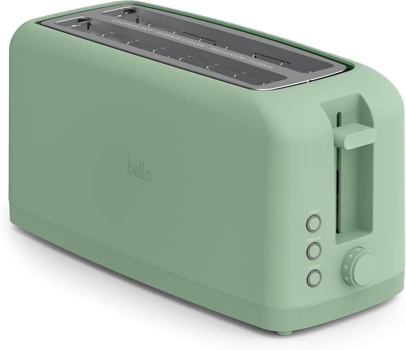 bella 4 Slice Slim Toaster, Fits-anywhereTM Kitchenware, 6 Setting Shade Control with Reheat & Cancel Buttons, Removable Crumb Tray, 10” Long Slot, Anti Jam & Auto Shutoff, 900 Watt, Seaglass