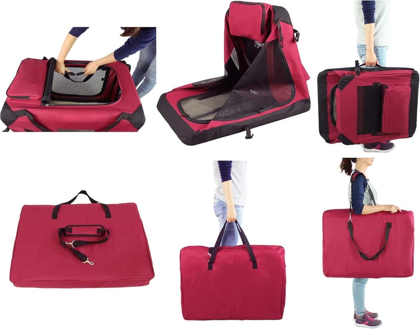 EliteField 3-Door Folding Soft Dog Crate with Carrying Bag and Fleece Bed (2 Year Warranty), Indoor & Outdoor Pet Home (20" L x 14" W x 14" H, Maroon)