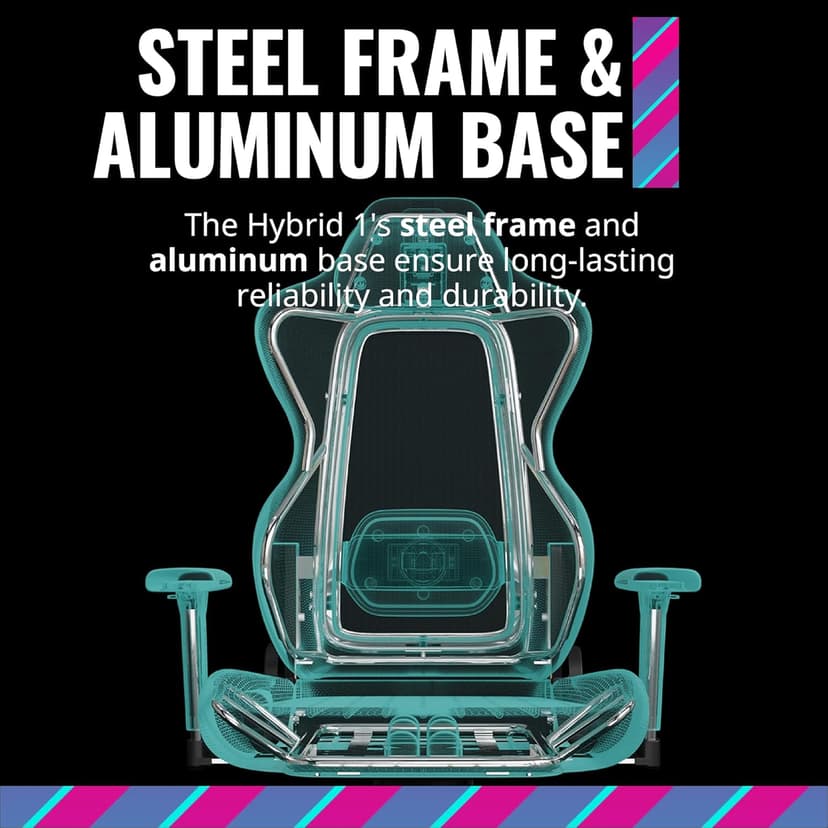 Cooler Master Hybrid 1 Ergonomic Gaming Chair MuscleFlex® Mesh, Cold-Molded Foam, Steel Frame | Aluminum Base. 180 Reclining, Adjustable Lumbar Support | Gas Lift, 360° Swivel for PC Game | Office