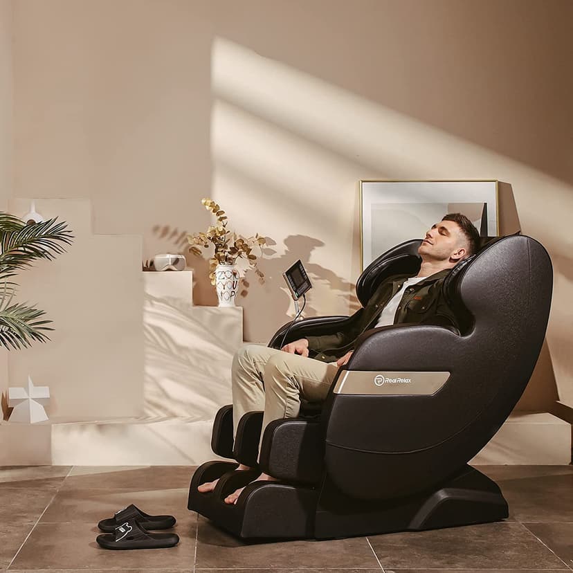 Real Relax 2025 Full Body Massage Chair of Dual-core S Track,Shiatsu Massage Recliner of Zero Gravity with APP and LCD Control,Lower Back and Calf Heating,Bluetooth,Home or Office Use,Black