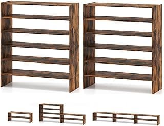 COSTWAY 6-Tier Shoe Rack, Extra Wide Shoe Shelf Organizer with Stackable Design, 31" Freestanding Adjustable Storage Shoe Stand for Small Space Entryway Hallway Closet (2,Rustic Brown)
