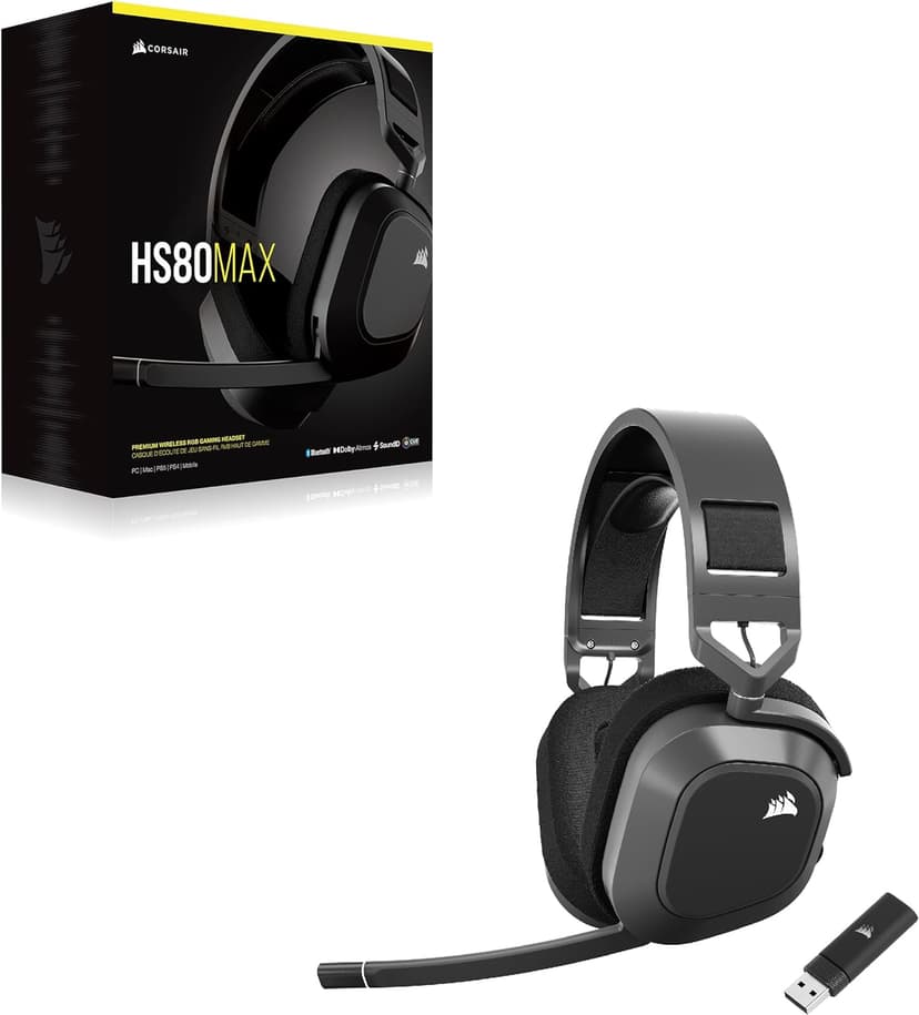 Corsair HS80 MAX Wireless Multiplatform Gaming Headset with Bluetooth – Dolby Atmos – Broadcast Quality Microphone – iCUE Compatible – PC, Mac, PS5, PS4, Mobile – Steel Gray