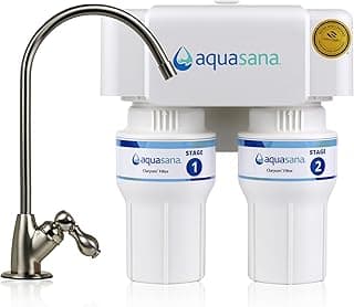 Aquasana Under Sink Water Filter | 2-Stage Filtration | Reduces up to 99.99% of PFAS, Lead, Chlorine, Cysts, & More | Under Counter Drinking Water Filter | Brushed Nickel Faucet | AQ-6200-BN