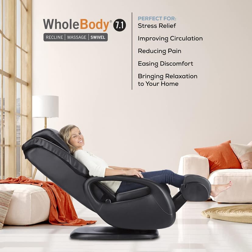 Human Touch WholeBody 7.1 Living Room Recliner Massage Chair - Full Body Professional Grade Personal Massage - Relaxation w Heat for Targeted Stress + Muscle Pain Relief with Foot Calf - Black