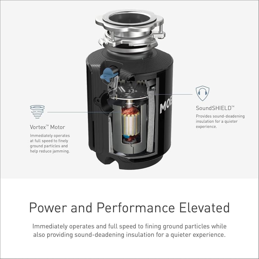 Moen Host Series Disposer with Control Activation 3/4 HP Garbage Disposal with Sound Reduction, Power Cord Included, GXB75C
