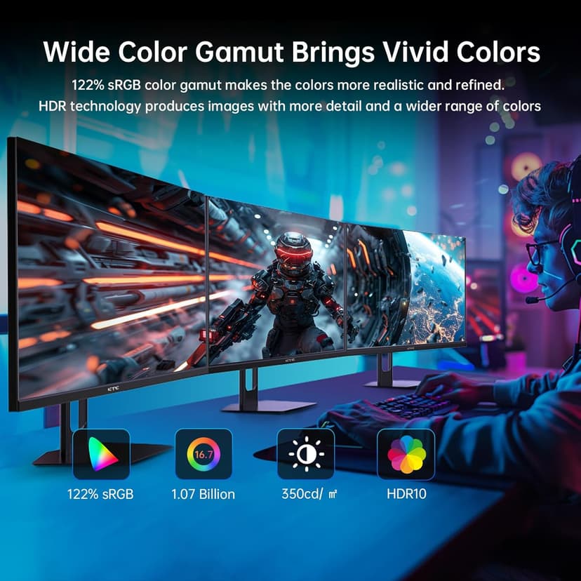 KTC 27 Inch QHD Gaming Monitor, 180Hz 1ms GTG Fast IPS 2K Computer Gamer Monitor, 1440P HDR Frameless Monitor with Adaptive Sync, Tilt Adjustment, VESA Compatible, Eye Care, DisplayPort HDMI, H27T22S