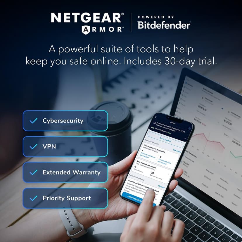 NETGEAR Orbi 770 Series Tri-Band WiFi 7 Mesh Network System (RBE772) - Router + 1 Satellite Extender, Security Features, Up to 11Gbps, Covers up to 5,500 sq.ft., 100 Devices, 2.5 Gig Internet Port