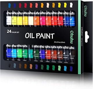 Ohuhu Oil Paint Set, 24 Oil-Based Colors, 12ml/0.42oz x 24 Tubes Non-Toxic Oil Painting Set Supplies for Canvas Painting Artist Kids Beginners Adults Classroom DIY Art Supplies Gift