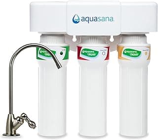 Aquasana Under Sink Water Filter System - Reduces PFAS, Lead, & Chlorine in Drinking Water - Under Counter Claryum Filtration for Kitchen - 3-Stage Max Flow - Brushed Nickel Faucet - AQ-5300+.55