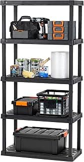 IRIS USA 5-Shelf Heavy Duty Plastic Storage Shelves, 500lb Capacity, 73"H x 36"W x 18"D, Large Modular Shelving Unit Storage Organizer for Garage, Home, Warehouse & Gym, Storage Rack - Black