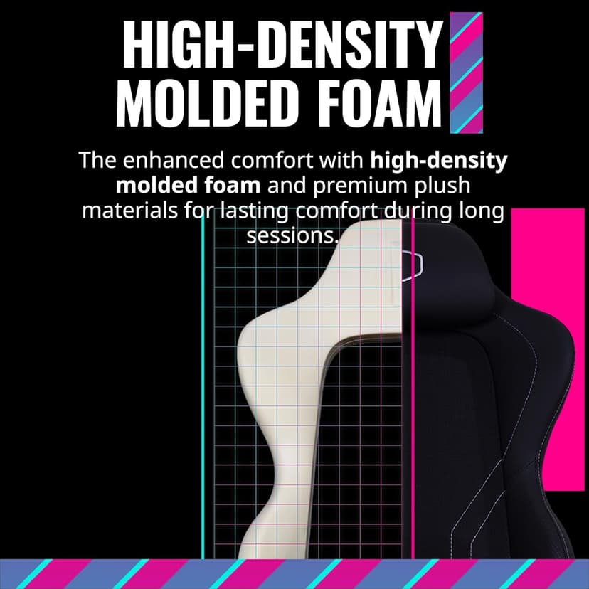 Cooler Master Hybrid 1 Ergonomic Gaming Chair MuscleFlex® Mesh, Cold-Molded Foam, Steel Frame | Aluminum Base. 180 Reclining, Adjustable Lumbar Support | Gas Lift, 360° Swivel for PC Game | Office