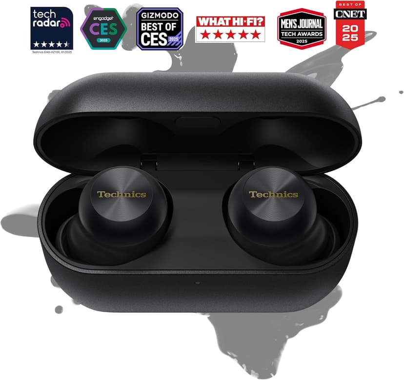 Technics Reference Class Hi-Fi Wireless Earbuds, Dolby Atmos with Head Tracking, Adaptive Noise Cancelling, 3 Device Multipoint, 10-hr Battery, Wireless Charging, Improved Fit - EAH-AZ100-K (Black)