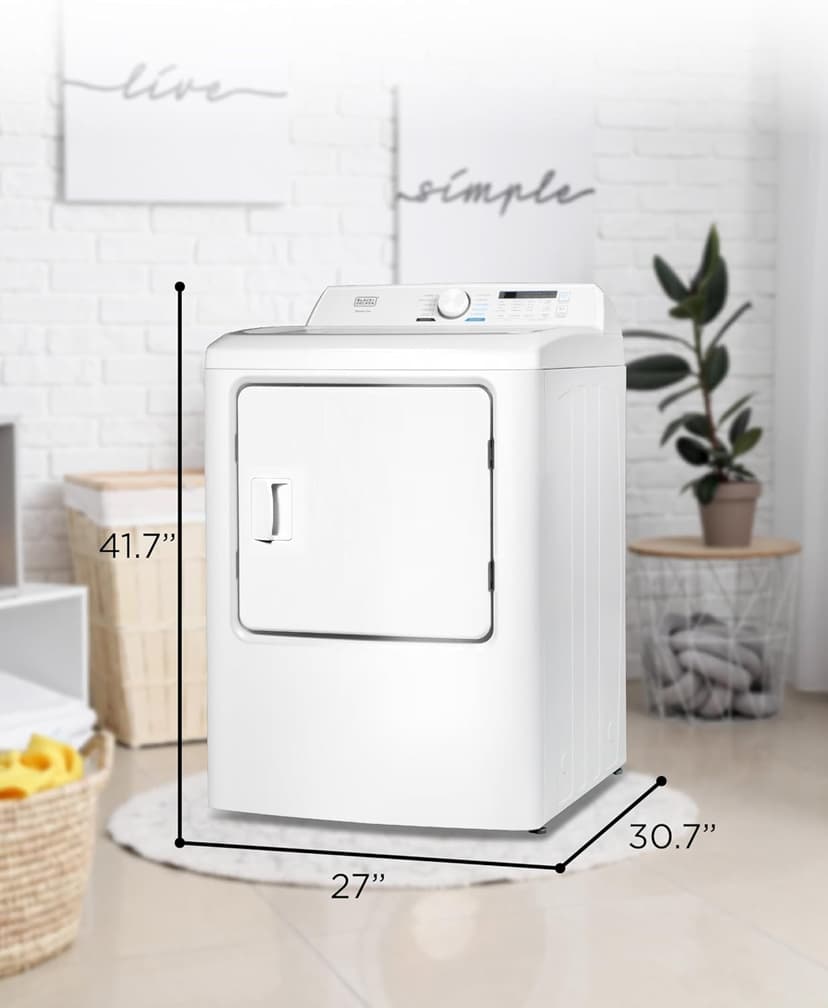 BLACK+DECKER 7.0 Cu. Ft. Front Load Dryer, Clothes Dryer with LED Display and Dial Control, 5 Senor and Manual Dry Selections, Wrinkle Care, 240V, BLD67ME, White