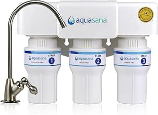 Aquasana Under Sink Water Filter | 3-Stage Filtration | Certified to Reduce up to 99.99% of PFAS, Lead, Chlorine, & More | Under Counter Drinking Water Filter | Brushed Nickel Faucet | AQ-6300-BN