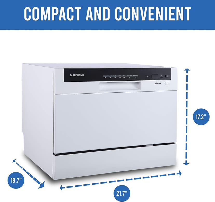 Farberware Portable Countertop Dishwasher - 7-Program System for Home, RV, and Apartment - Wash Dishes, Glass, and Baby Products - Hookup Required
