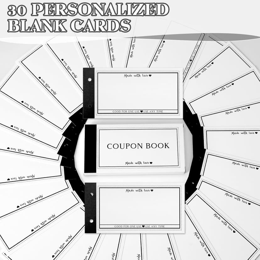 Personalized Coupon Book, 30 Blank Voucher Cards Booklet for All Occasions, Mothers Day Gifts for Mom, Unique Birthday Gifts for Boyfriend Wife Husband Girlfriend Best Friend