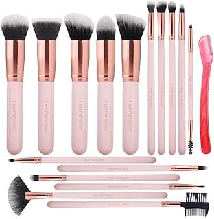 Real Perfection Makeup Brush Set 16 Pcs with 1 Eyebrow Razor Premium Synthetic Foundation Powder Concealers Eyeshadow Blush Makeup Brushes Make up Brushes Kit (Pink)