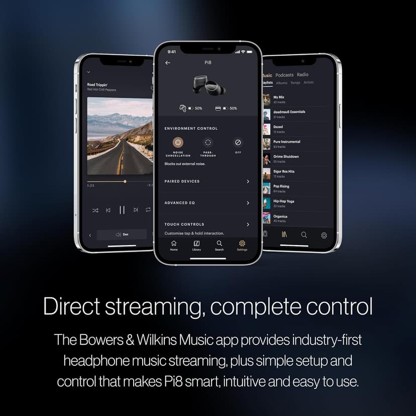 Bowers & Wilkins Pi8 Wireless Earbuds (Midnight Blue), in-Ear Bluetooth Earphones with Qualcomm Chipset & aptX Lossless, Active Noise Cancelling Earbuds, 3 Built-in Mics, 15-Min Quick Charging