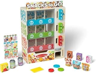 Melissa & Doug Sort-Stock-Select Wooden Vending Machine Toy with Play Food, Mini Vending Machine Toys & Play Money, Preschool Toys for Kids Ages 3+