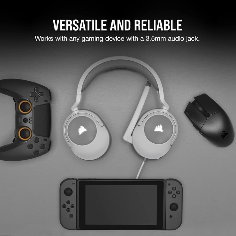 Corsair HS55 Stereo Gaming Headset (Leatherette Memory Foam Ear Pads, Lightweight, Omni-Directional Microphone, PC, Mac, PS5/PS4, Xbox Series X | S, Nintendo Switch, Mobile Compatibility) White