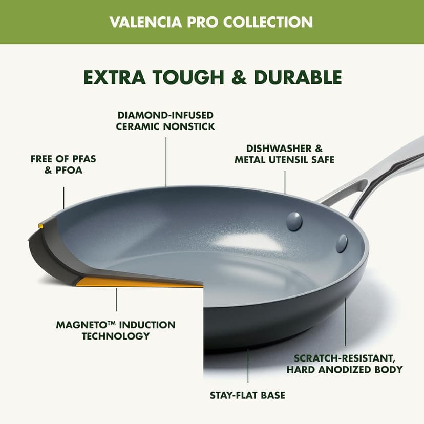 GreenPan 11 Piece Valencia Pro Ceramic Nonstick Cookware Set, PFAS-Free, Induction Ready, Hard Anodized Pots & Pans with Lids, Compatible on All Cooktops, Dishwasher & Oven Safe, Gray