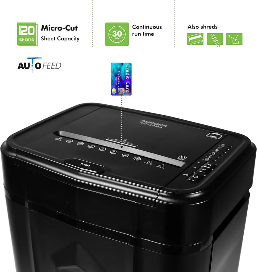 Aurora AU120MA 120-Sheet Auto Feed High Security Micro-Cut Paper Shredder / 30 Minutes (Black)