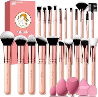 Makeup Brushes Set, Mlemle Professional 26 Pcs Makeup Kit, Include Powder Foundation Concealers Blush Eye shadows 21 Pcs Makeup Brushes and 2 Powder Puff, 3 Makeup Sponge(A01-Pink)