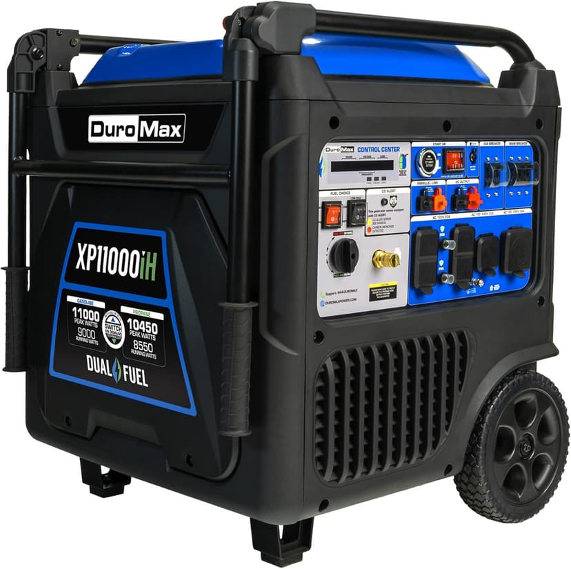 DuroMax XP11000iH 11,000-Watt Dual Fuel Portable Digital Inverter Generator - Gas & Propane, Remote Electric Start, Transfer Switch Ready, RV & Emergency Ready
