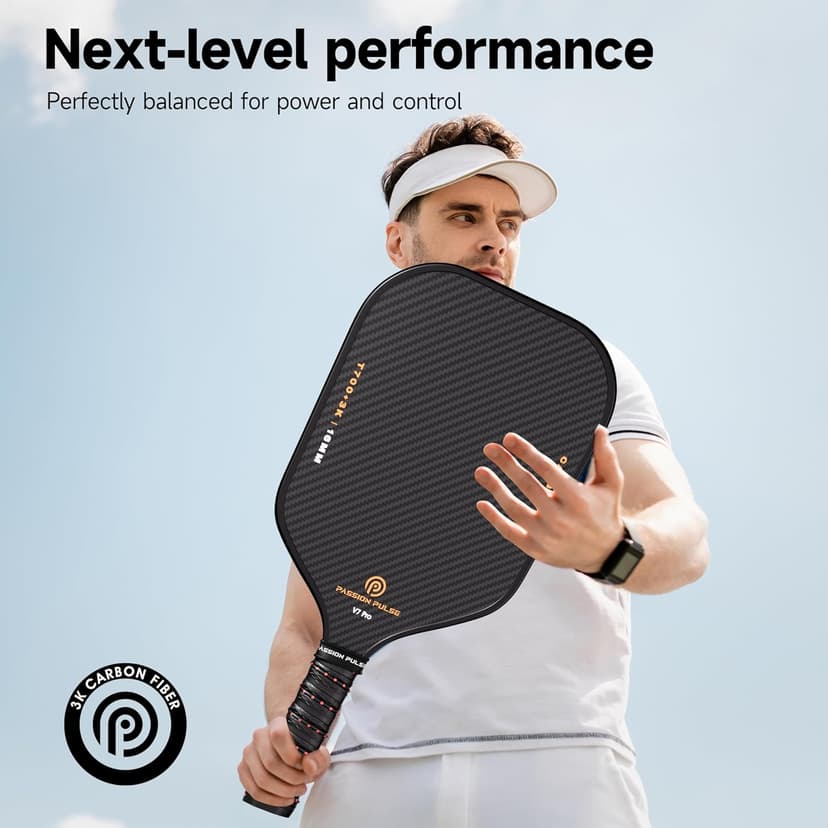 V7 Pro Pickleball Paddle – 3K Raw Carbon Fiber Pickle Ball Paddles with 16mm Polypropylene Core, 3D PulseGrip Handle, – Pickleball Rackets Ideal for All Skill Levels