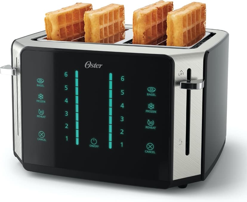 Oster 4-Slice Toaster Touch Screen Stainless Steel Digital Timer 6 Shade Settings Easy to Clean Removable Crumb Tray