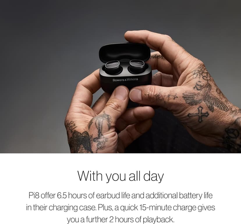 Bowers & Wilkins Pi8 Wireless Earbuds (Midnight Blue), in-Ear Bluetooth Earphones with Qualcomm Chipset & aptX Lossless, Active Noise Cancelling Earbuds, 3 Built-in Mics, 15-Min Quick Charging