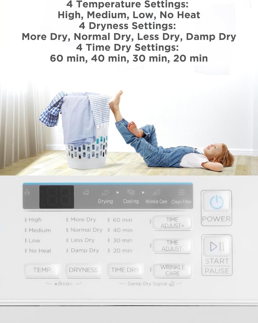 BLACK+DECKER 7.0 Cu. Ft. Front Load Dryer, Clothes Dryer with LED Display and Dial Control, 5 Senor and Manual Dry Selections, Wrinkle Care, 240V, BLD67ME, White