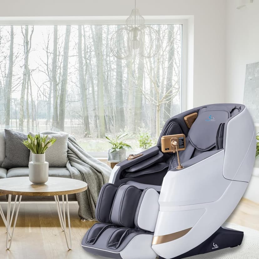 MassaMAX MT339 4D Massage Chair, Full Body Shiatsu Recliner with Electric Extendable Footrest, Zero Gravity, SL Track, Deep Yoga Stretch, 15 Modes, Foot Rollers, and Heating (Space White)