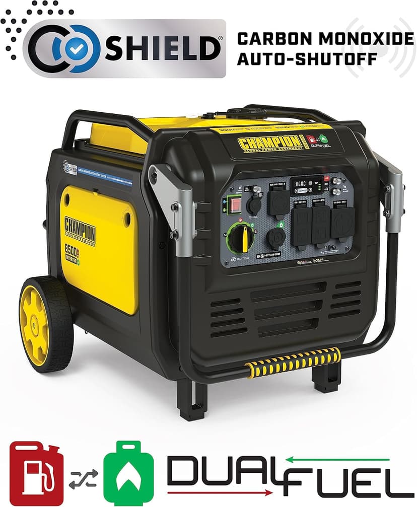 Champion Power Equipment 8500-Watt Electric Start Dual Fuel Home Backup Portable Inverter Generator with Quiet Technology and CO Shield