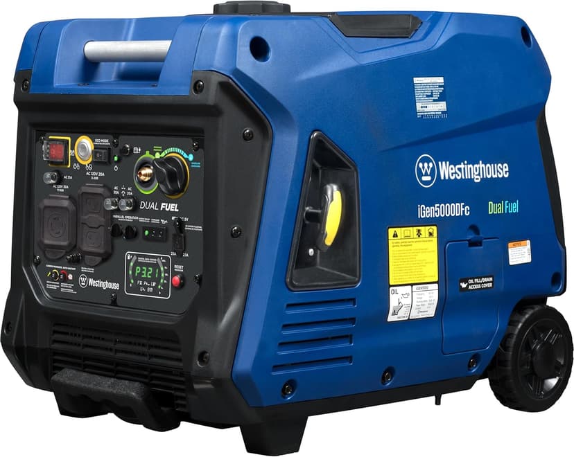 Westinghouse 5000 Peak Watt Super Quiet Dual Fuel Portable Inverter Generator, Remote Electric Start, Gas & Propane Powered, RV Ready, CO Sensor, Parallel Capable