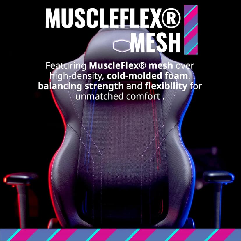 Cooler Master Hybrid 1 Ergonomic Gaming Chair MuscleFlex® Mesh, Cold-Molded Foam, Steel Frame | Aluminum Base. 180 Reclining, Adjustable Lumbar Support | Gas Lift, 360° Swivel for PC Game | Office