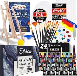 Acrylic Paint Set,57 PCS Professional Painting Supplies with Paint Brushes, Acrylic Paint, Easel, Canvases, Painting Pads，Palette, Paint Knife, Brush Cup and Art Sponge for Hobbyists and Beginners
