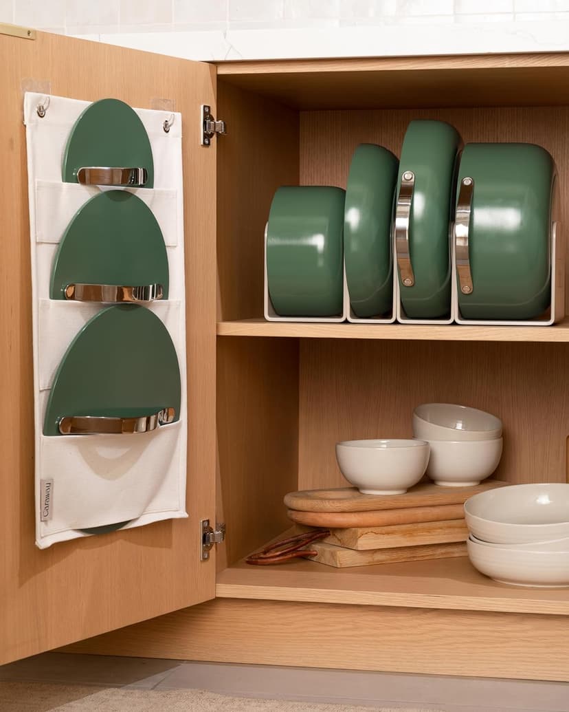 Caraway Nonstick Ceramic Cookware Set (12 Piece) Pots, Pans, Lids and Kitchen Storage - Non Toxic - Oven Safe & Compatible with All Stovetops - Cream